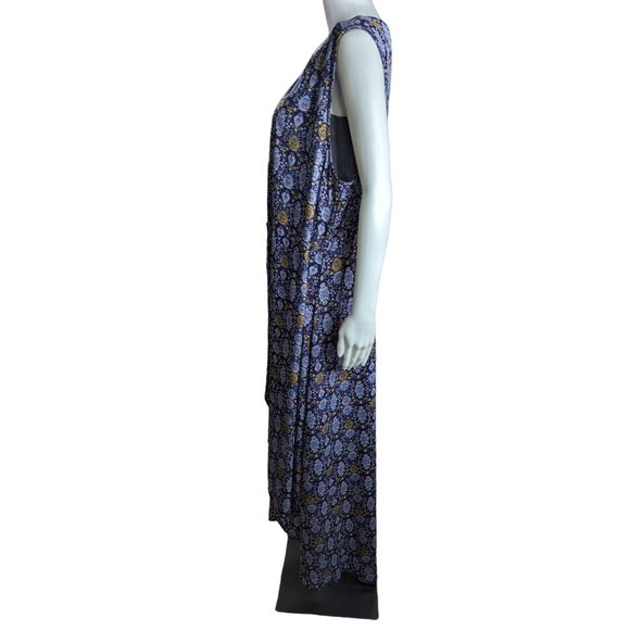 Allison Joy Blue Paisley Sleeveless Tie Front Duster Cardigan Hi-Low Hem Sz XL - Picture 3 of 8
